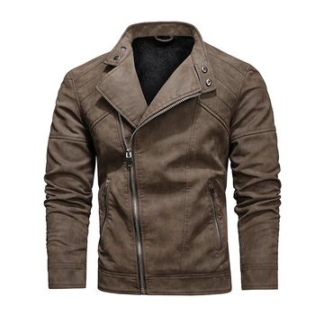 2025 Fashion Leather Jacket Men Winter Fleece Warm Zipper Motorcycle Coats Mens Fashion New Biker PU Jackets Slim Overcoat 2