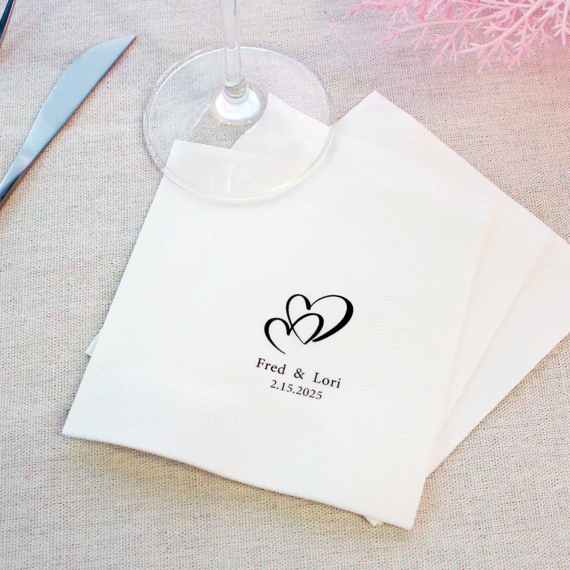 50pcs Bulk Personalized Paper Napkins,Custom Wedding Anniversary Engagement Printed Design Napkins,Cocktail Napkins,Minimalist W