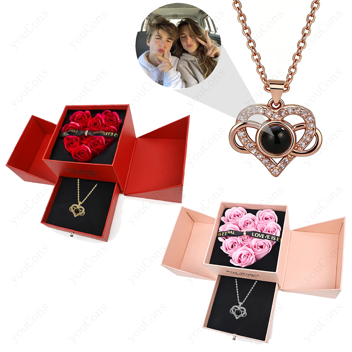 

Колье с проекцией изображения на заказ, в подарочной коробке с девятью роскошными розами, для женщин, подруг, мам, романтический подарок на день рождения
