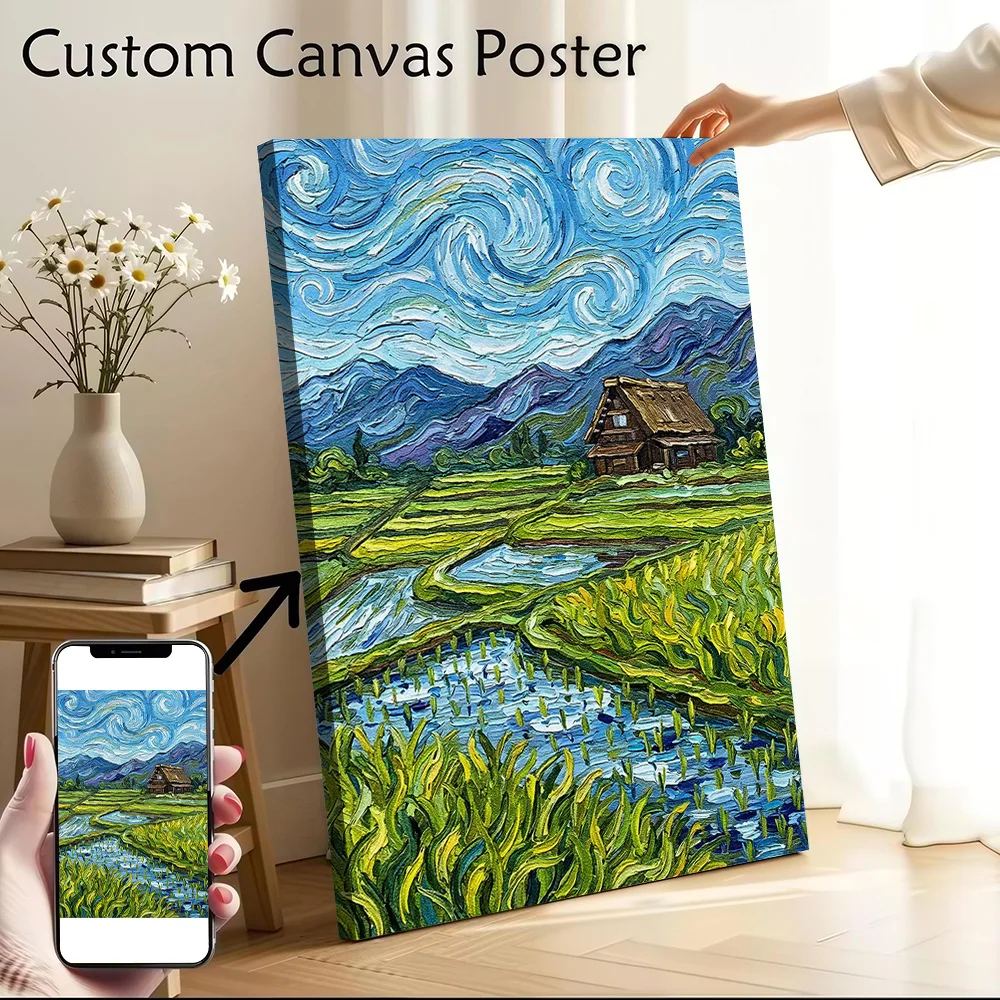 Van Gogh Style Japanese Rice Paddies Printed Canvas Poster Personalized High Quality Wall Art Paintings for Aesthetic Decoration