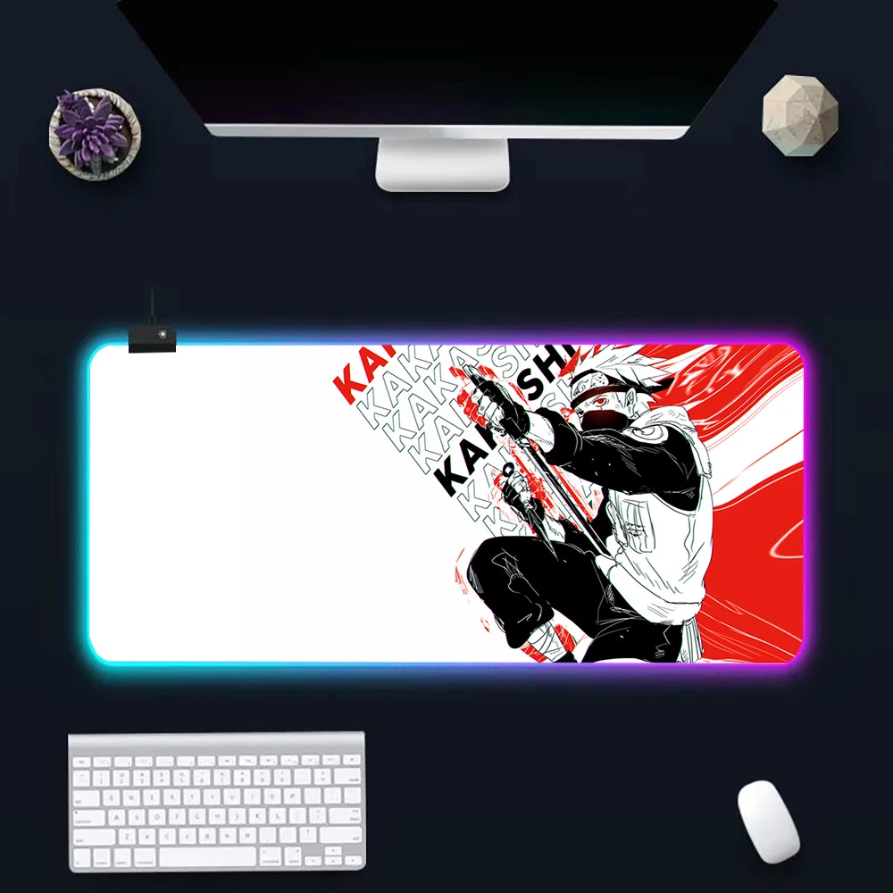 Anime Narutoes Kakashies RGB Pc Gamer Keyboard Mouse Pad Mousepad LED Glowing Mouse Mats Rubber Gaming Computer Mausepad