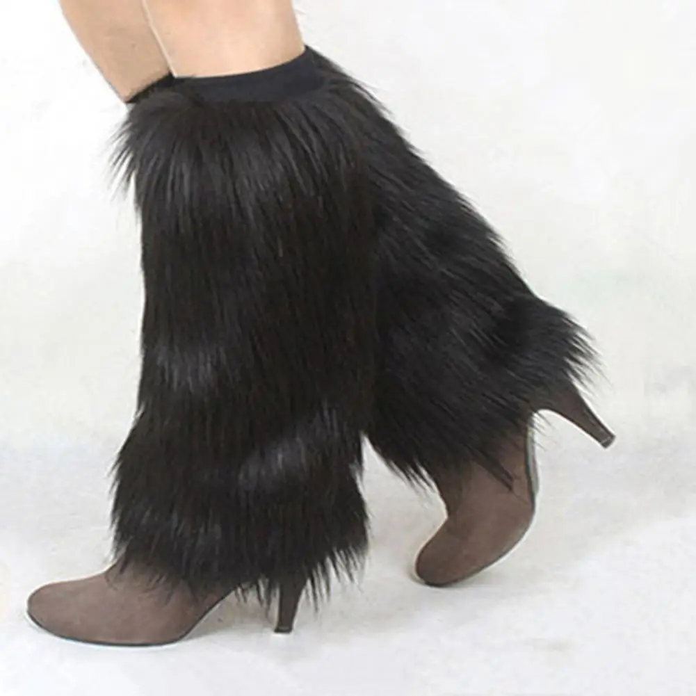 

Winter Women's Warm Fashionable Faux Fur Leg Warmers Solid Color Long Leg Warm Boot Socks Girls Lolita Punk Boot Covers