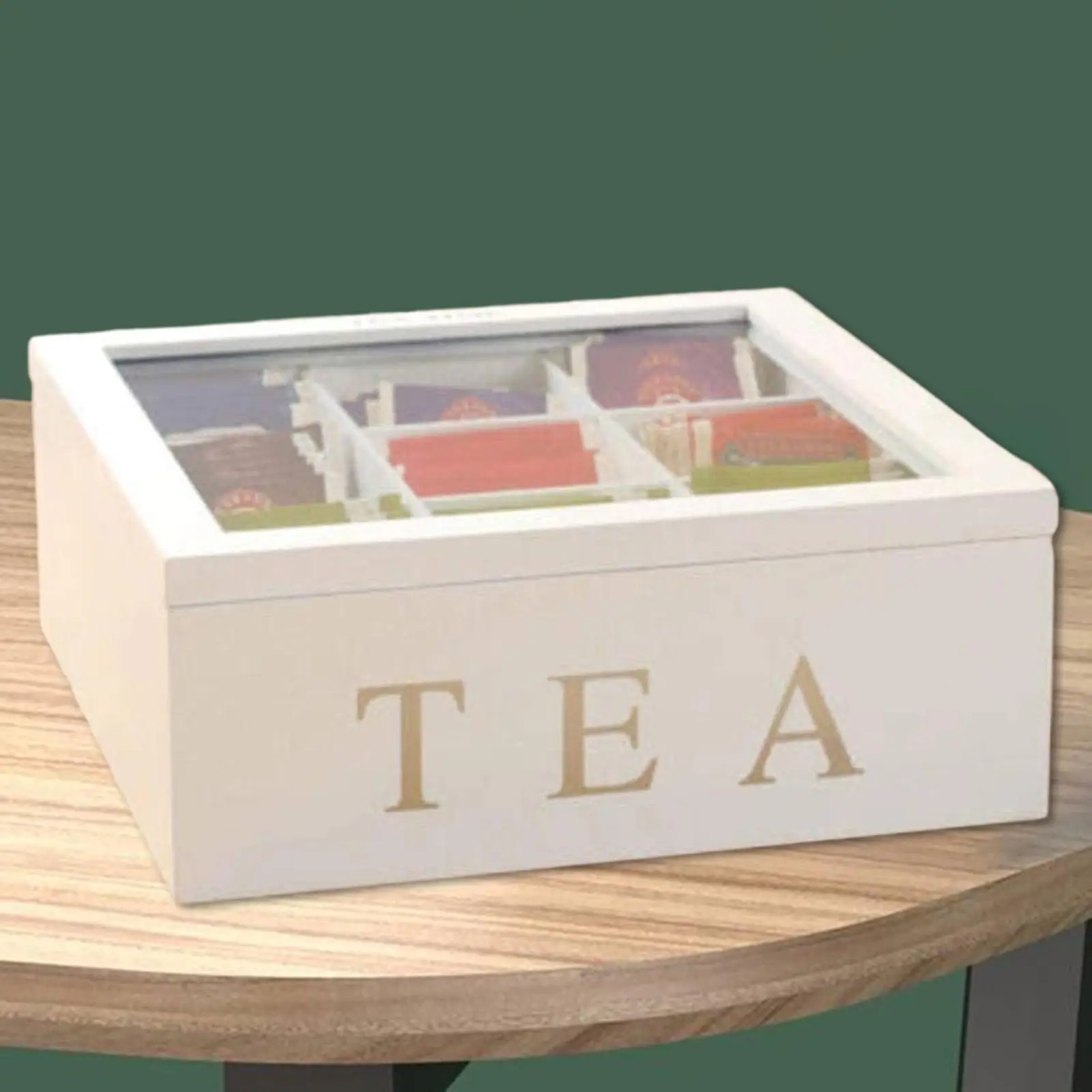 Coffee Storage Box Organizer Wooden Tea Box & 9-Compartment and Glass Window