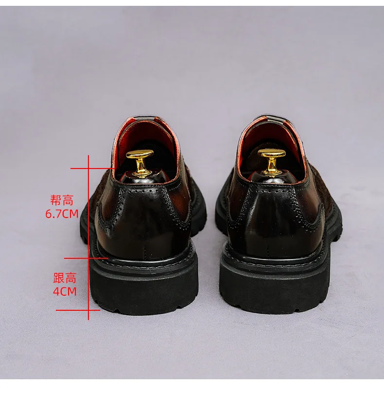 Square Toe Oxfords Horse Hair Splicing Design 4Cm Thick Lug Sole Lace Up Formal Dress Footwear for Party Wedding Business Events