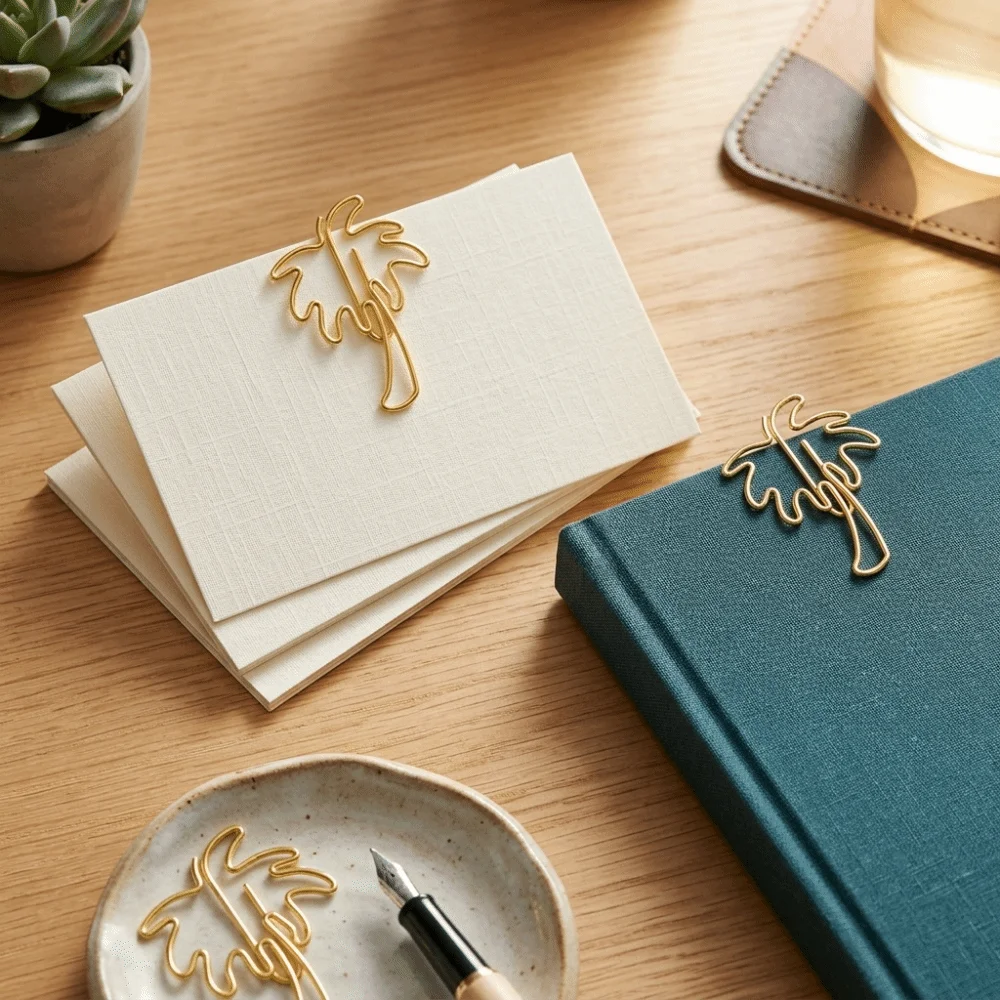 50 Pcs Electroplated Paper Clips Gold Coconut Tree Shape Document Organizer Smooth Surface Metal Coconut Tree Paper Clips