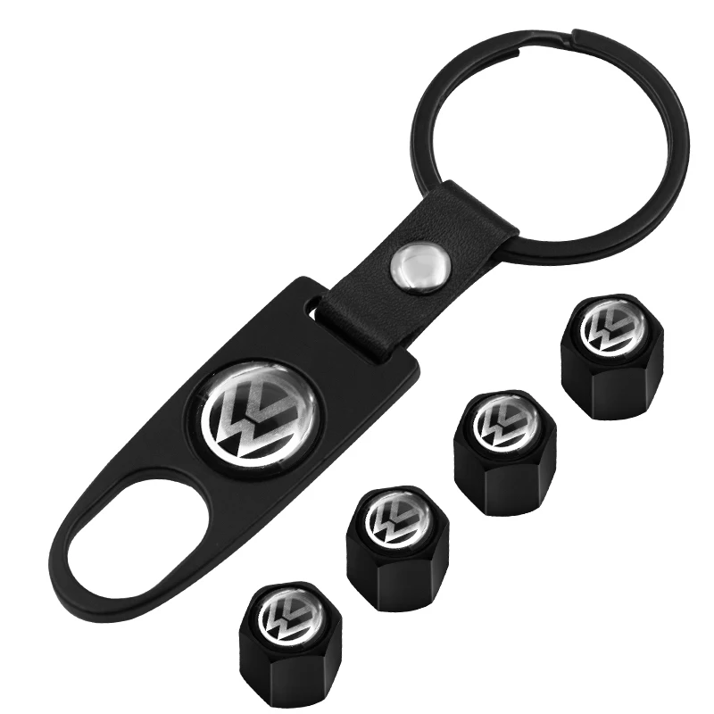 For Volkswagen CC Golf 4 6 7 GTI Tiguan Passat B5 B6 B7 Jetta MK5 MK6 Car Wheel Tire Valve Stems Cap With Keychain Keyring Badge