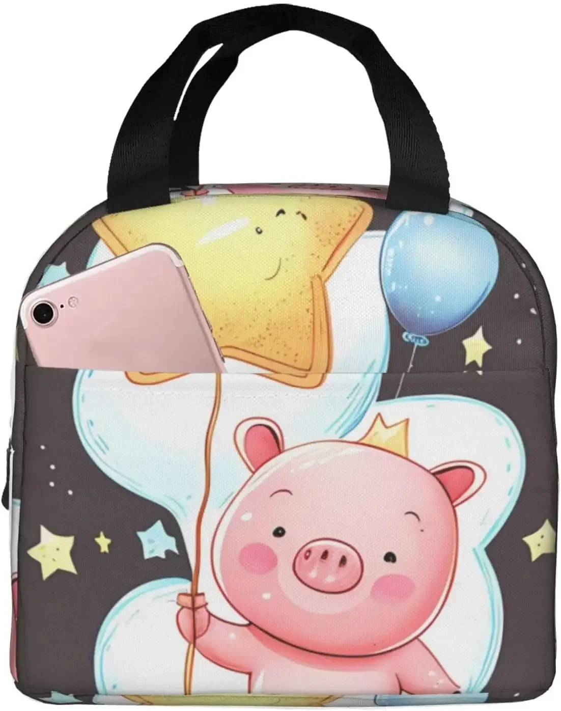 Pig With  Balloon Insulated Lun Bag Thermal Freezable lun Tote Waterproof Bento Lu n Box  Women Men