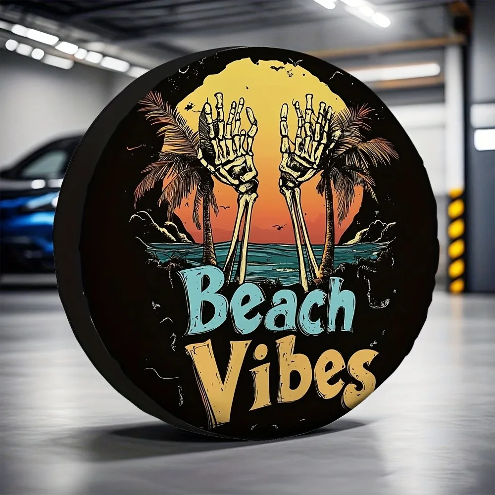 

Чехол для запасного колеса Beach Vibes Skeleton из прочного полиэстера, пылезащитный, подходит для автодомов и внедорожников