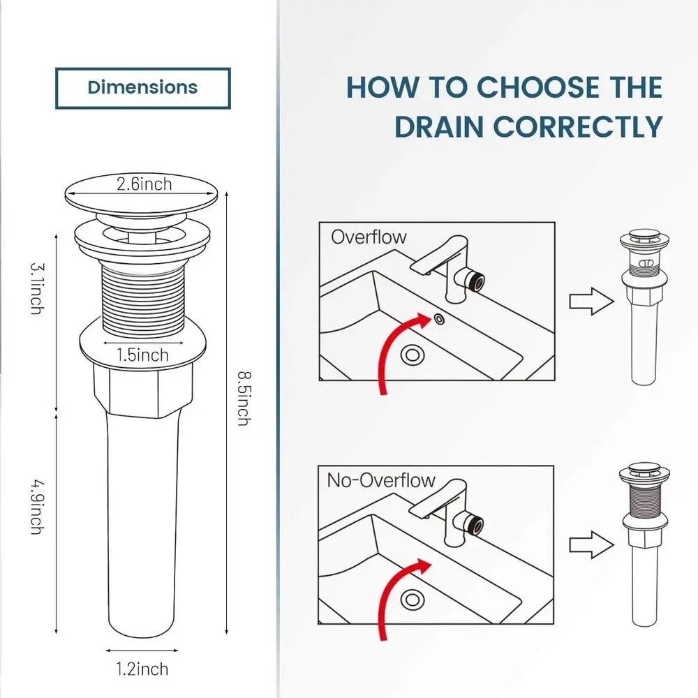 Bathroom Sink Drain Stopper Without Overflow, Up Drain with Detachable Hair Catcher, 2 Pack, Brushed Nickel, RM082B-P2