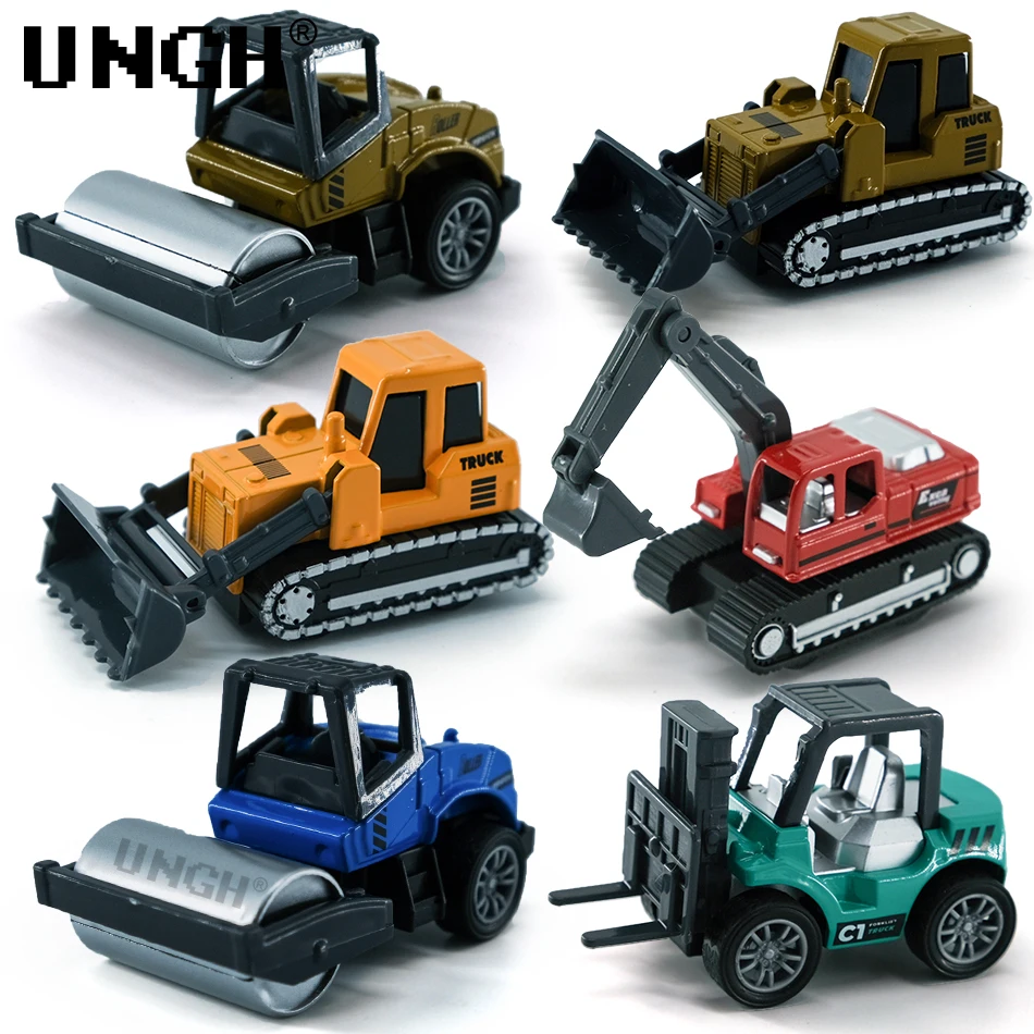 UNGH 4pcs/set Mini Alloy Diecast Engineering Car Vehicle Excavator Truck Model Educational Toy for Children Boy Birthday Gift