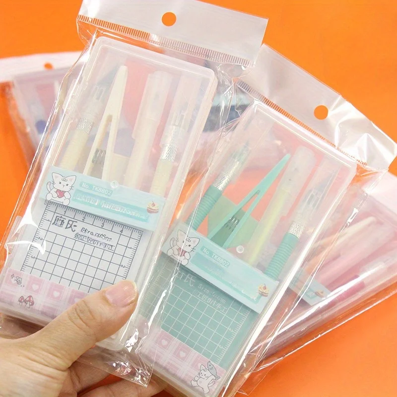 

Набор инструментов для скрапбукинга, набор ручных инструментов для рукоделия с ручкой, ножом для резьбы, пинцетом и подложкой для резки, для школы и офиса