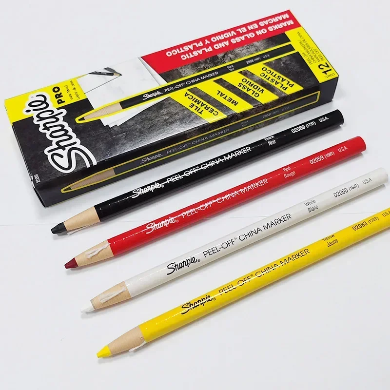 12pcs Sharpie PEEL OFF Color Pencils Marker China Marker Paper Roll Crayon Marks on Metal Glass Easily Cleanly with A Damp Cloth