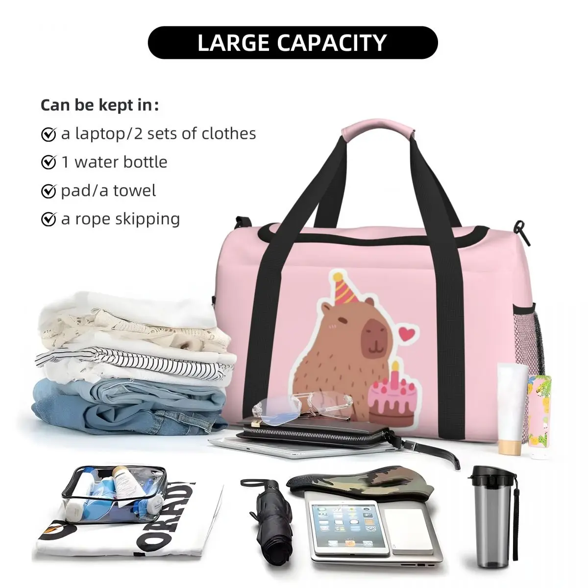 Capy-bara's Birthday Multifunctional Large-Capacity Travel Duffle Bag,Gym Bag for Sports, Vacations & Business Trips