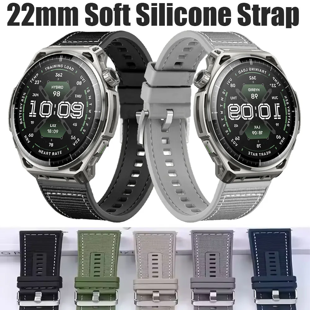 22 mm Nylon geflochten + weiches Silikonarmband für Amazfit Balance 3 2 1 Bip Max, bequemes Armband für Huawei Watch GT6-5-4 Pro 46 mm
