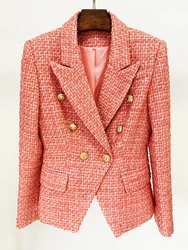 HIGH QUALITY Newest 2024 Designer Jacket Women's Classic Slim Fitting Metal Lion Buttons Double Breasted Tweed Blazer