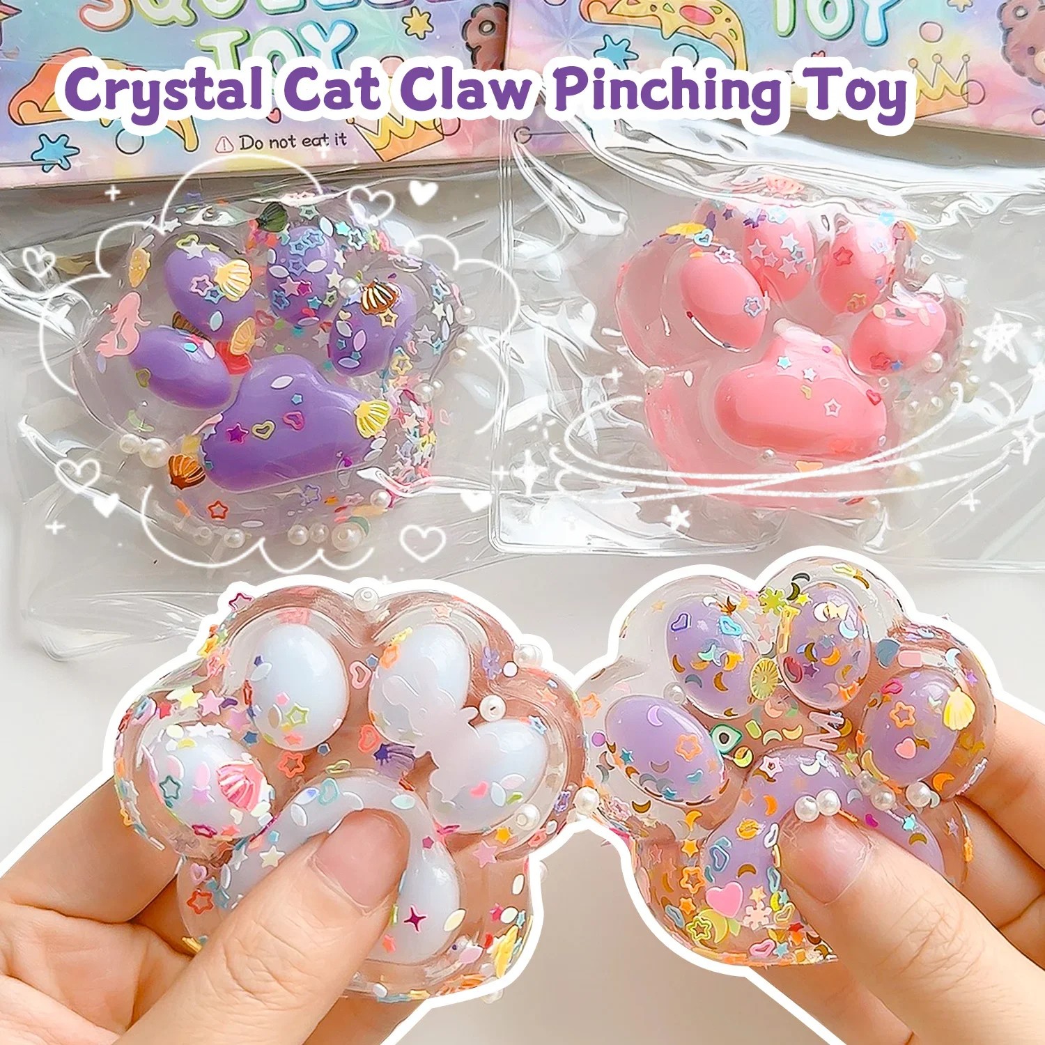 4PCS Kinder Kristall Katze Klaue Stressabbau Kneifen Spielzeug Farbige Glitter Transparent Katze Klaue Quetschen Release Flüssigkeit Spielzeug