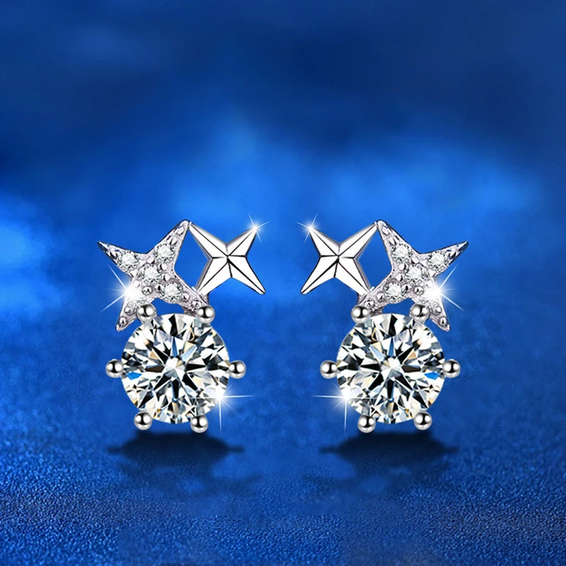 

Elegant Fashion Earrings Sterling Silver Rhodium Plated Round Brilliant Cut Claw Setting Moissanite flower Stud Earrings