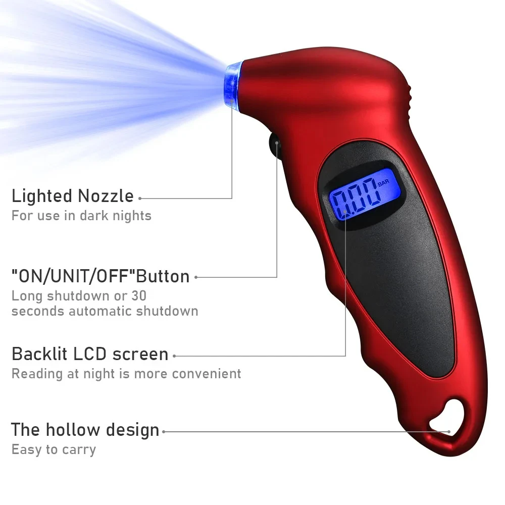 Nowy cyfrowy wskaźnik ciśnienia w oponach podświetlenie LCD miernik powietrza do monitorowania opon 150PSI wysoka precyzja Tester ręczny narzędzie