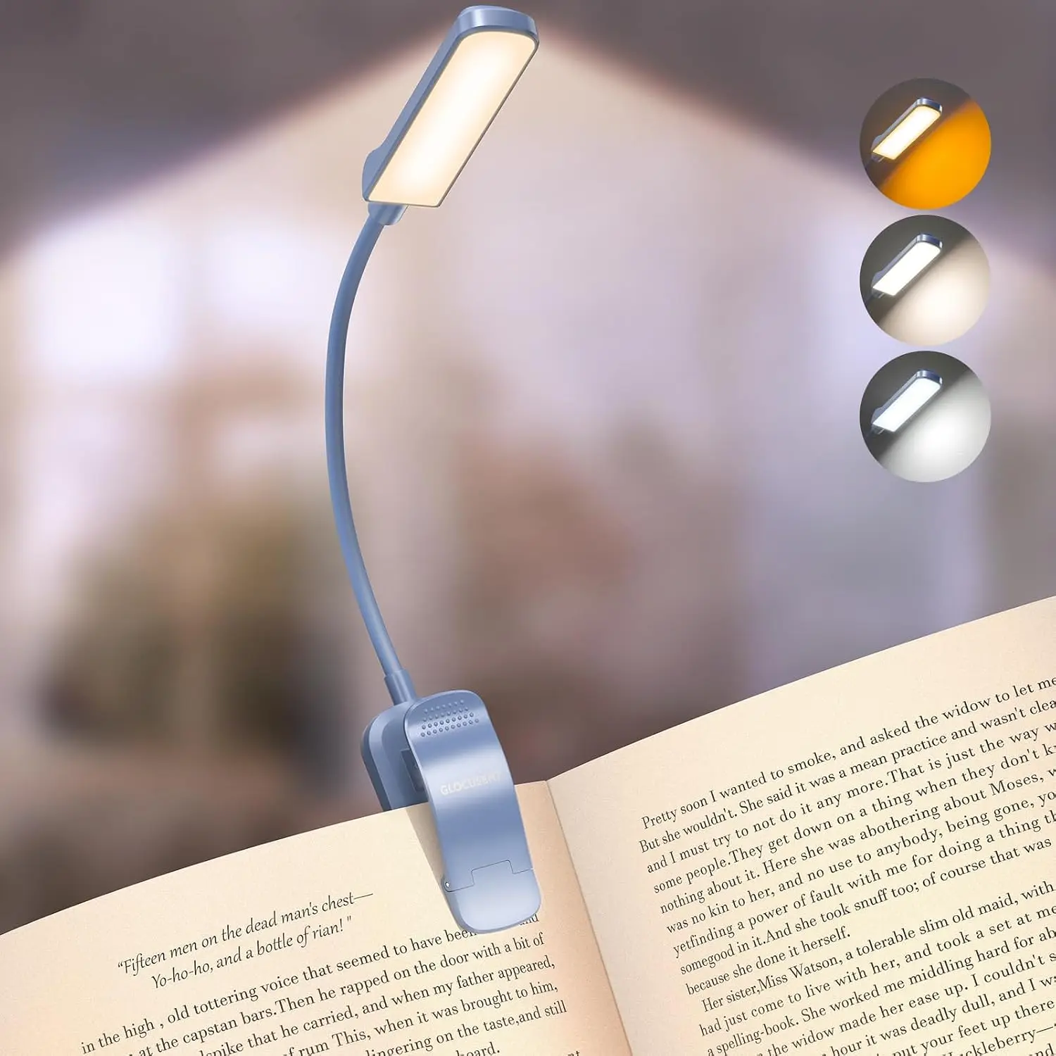 13 LED Rechargeable Book Light, 3 Amber Colors & Stepless Dimming, 120H Battery, Eye-Caring Clip on Lamp for Night Reading
