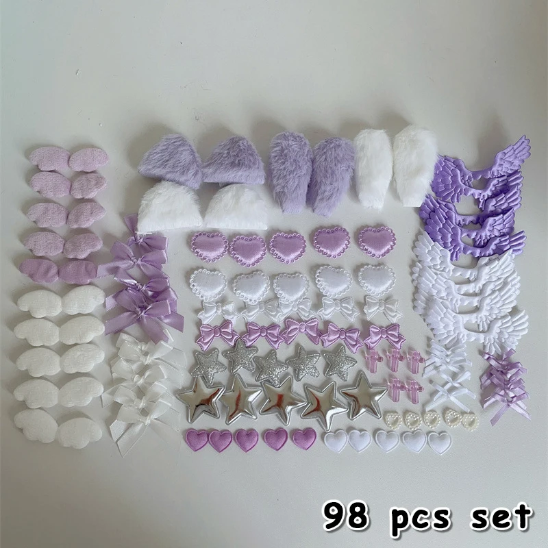 

Diy Kawaii Ita Bag Craft Kit 98Pcs Anime Transparent Bag Decor Set with Plush Ears Wings Card Holders Charms