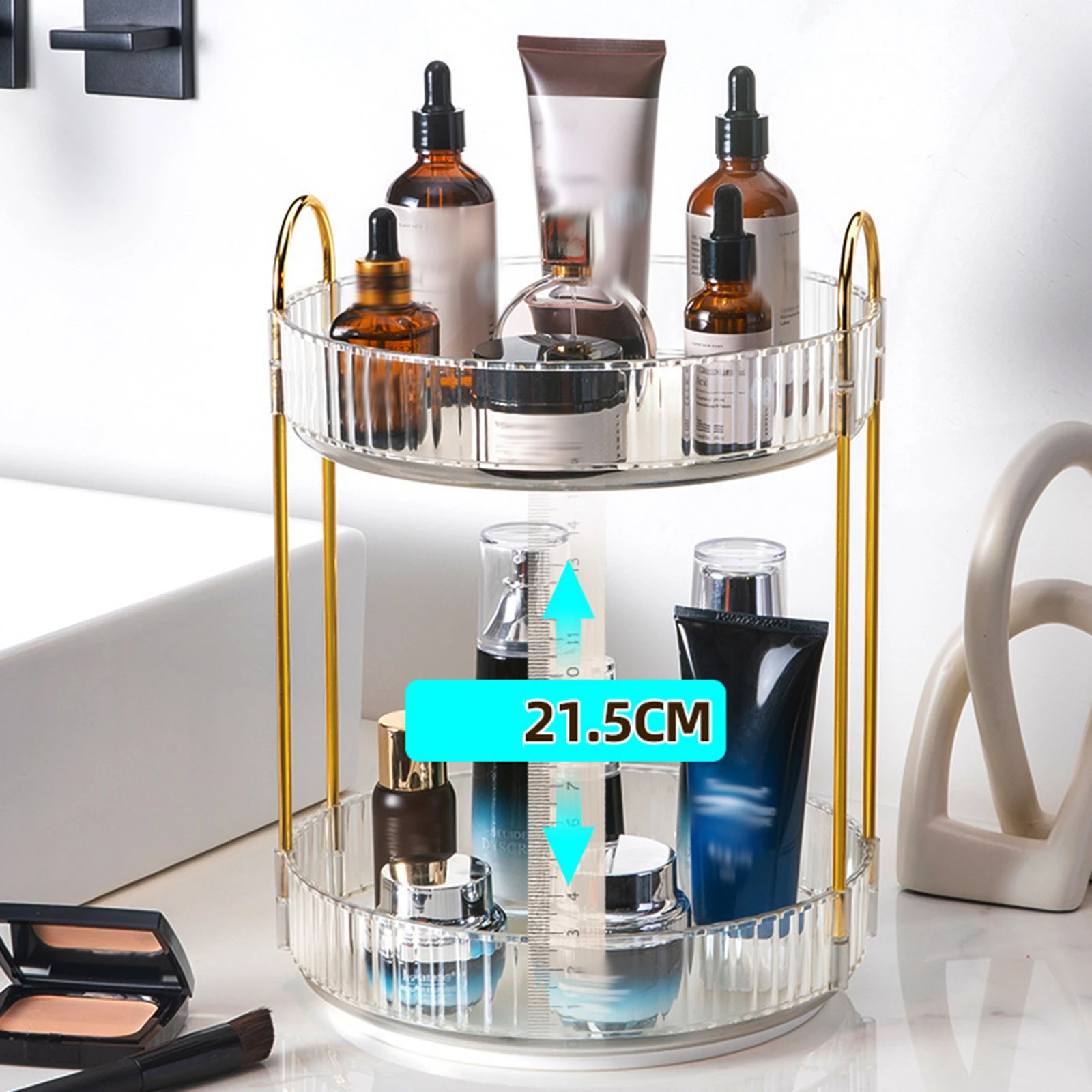 Cosmetic Organizer Rotating Makeup Storage Vanity Organizer Clear Acrylic Shelf Storage