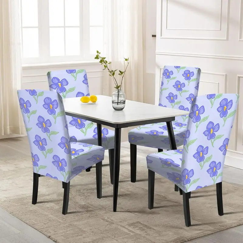 

Elastic dining chair cover, pansy pattern of flowers and plants, used for hotel banquet home decoration