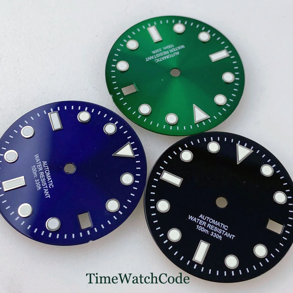 29mm Sunburst Finish Watch Dial Face Watches Hands Fit NH35 NH36 NH38 Movement Green Luminous Date Window Accessories