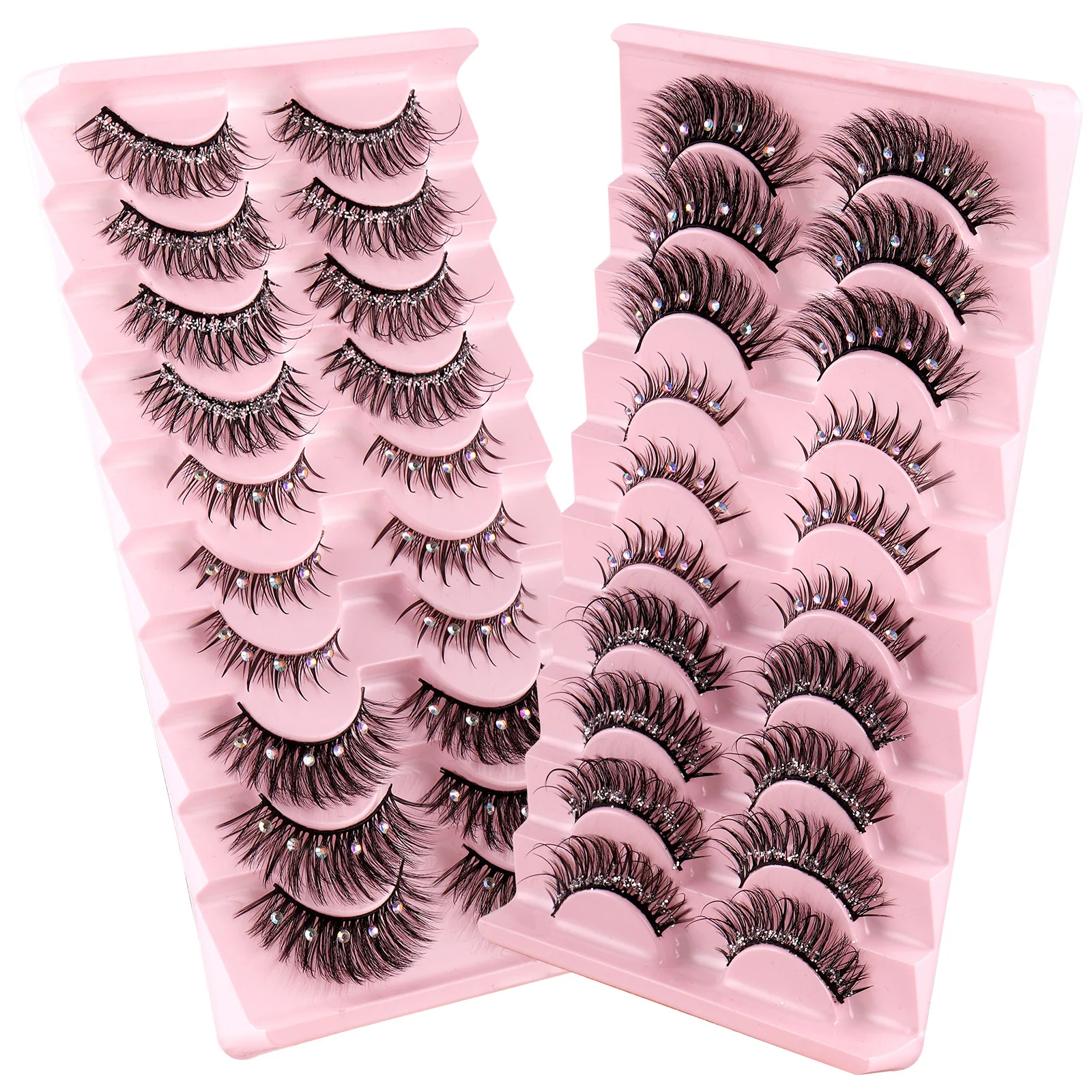 1/5/10 Pairs Natural False Eyelashes Manga Lashes Faux Mink Lashes Soft Winged Natural Realistic Eyelash Extension Paste diamond