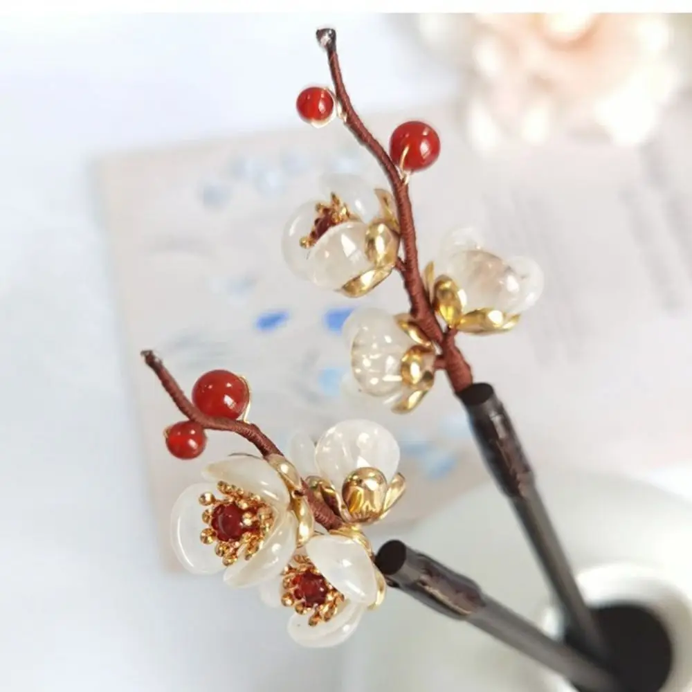 Hairstyle Design Tool Flower Hair Fork Wood Stick Ebony Headdress Women Hair Accessories Tassel Hair Stick Chinese Hairpin