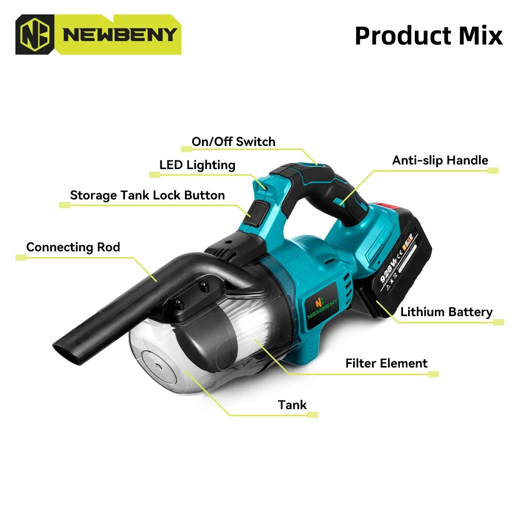 NEWBENY Cordless Handheld Electric Vacuum Cleaner Powerful Rechargeable Household Indoor Cleaning Tools For Makita 18V Battery