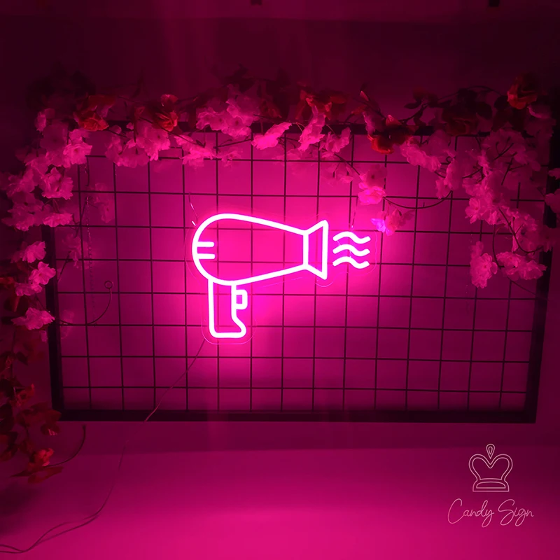 Hair Dryer Neon Sig Salon Decor Led Sign for Hair Beauty Salon Store Room Wall Decor Pink Neon Light Shop Signage