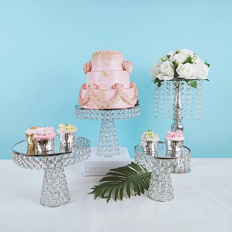 

1Pcs Gold Silver cake stands for party events wedding Table Crystal bead cake accessories