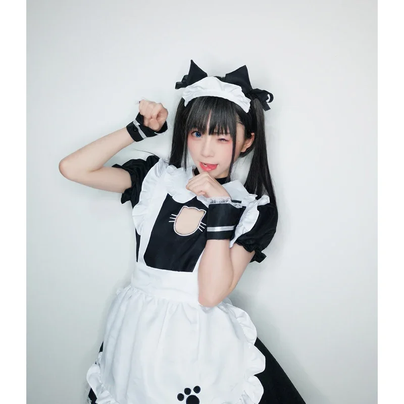S-4xl black white cat maid outfit Sexy Lolita Anime cute soft girl maid uniform appetite set stage waiter costumes