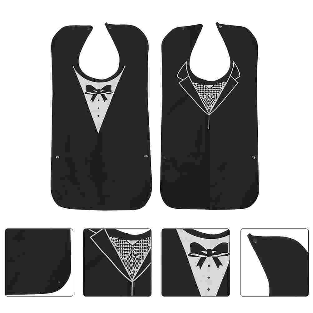 

2 Pcs Reusable Adult Bibs Black Washable Eating Clothing Cover Easy Put On Off Stain Resistant Adjustable Buckle Senior