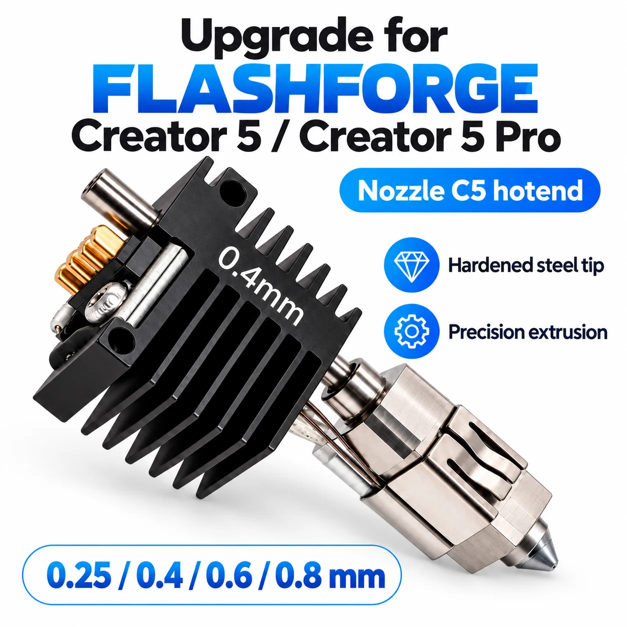 Upgrade Hotend Assembly For Flashforge Creator 5 Creator 5 Pro C5 Pro 0.25 0.4 0.6 0.8mm Quick-Swap Nozzle With Brush 3D Printin 3