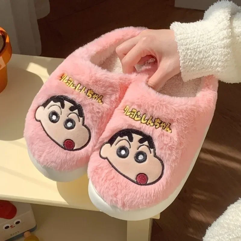 Cartoon anime Crayon Shin Chan plush slippers Girls\' winter home indoor warm cotton shoes men women lovers Wear non slip outside