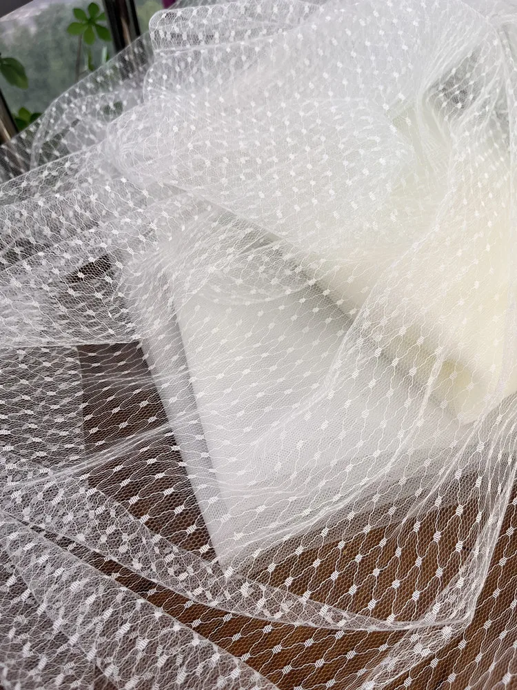 White Lace Dot Soft Mesh Starry Transparent Skirt Gown Draping Fabric for Wedding Dress Fabric