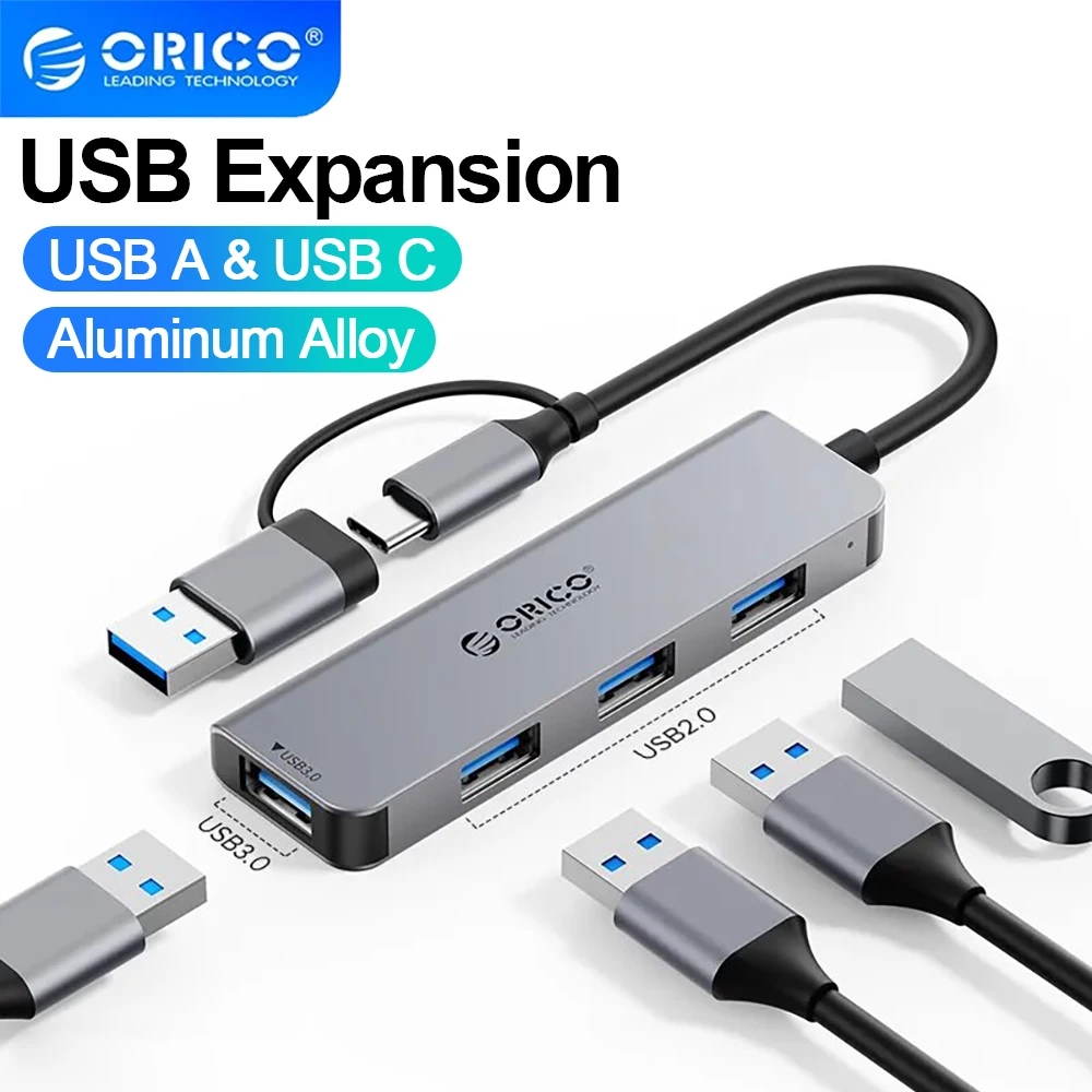 

ORICO USB HUB 4-in-1 USB Type C to USB 3.0 HUB Splitter Expansion Docking Station Aluminum OTG Adapter Computer Accessories