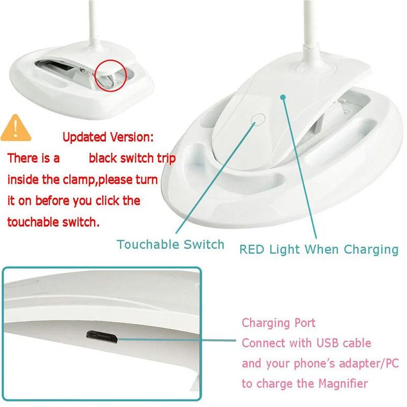 

EDT-3Pcs Handheld Magnifier 3X 8X Illuminated Desk Table Led Lamp Magnifying Glass Rechargeable Magnifier With Light