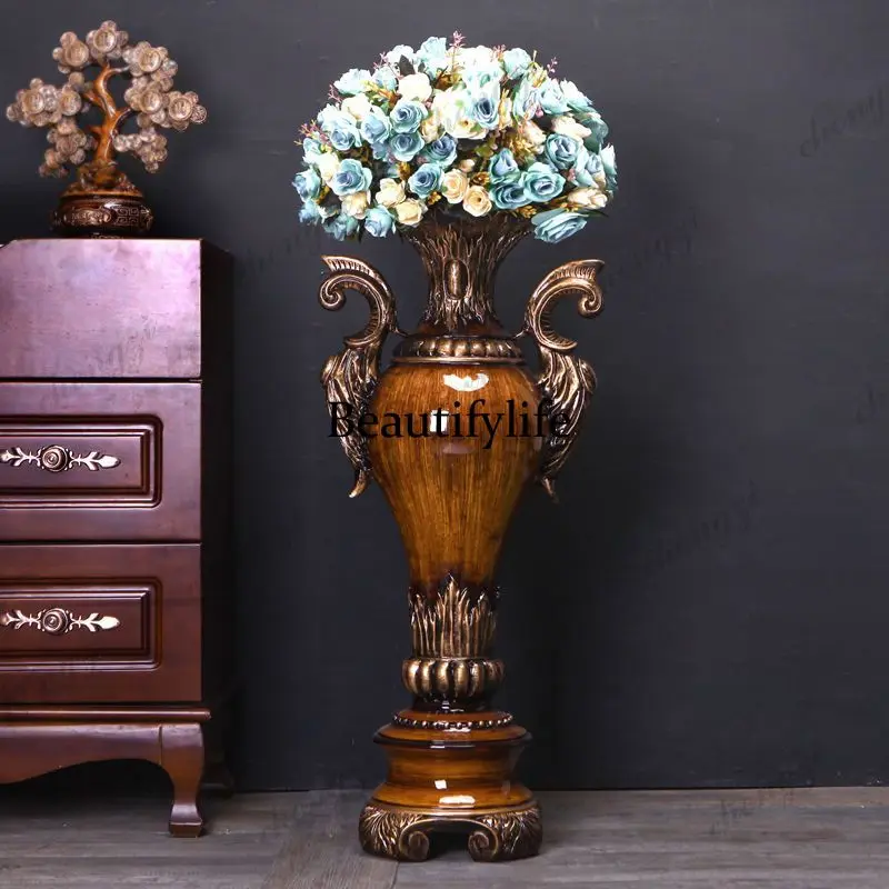 European creative floor-to-ceiling large vase hotel clubhouse living room dried flower arrangement ornament model room soft gift