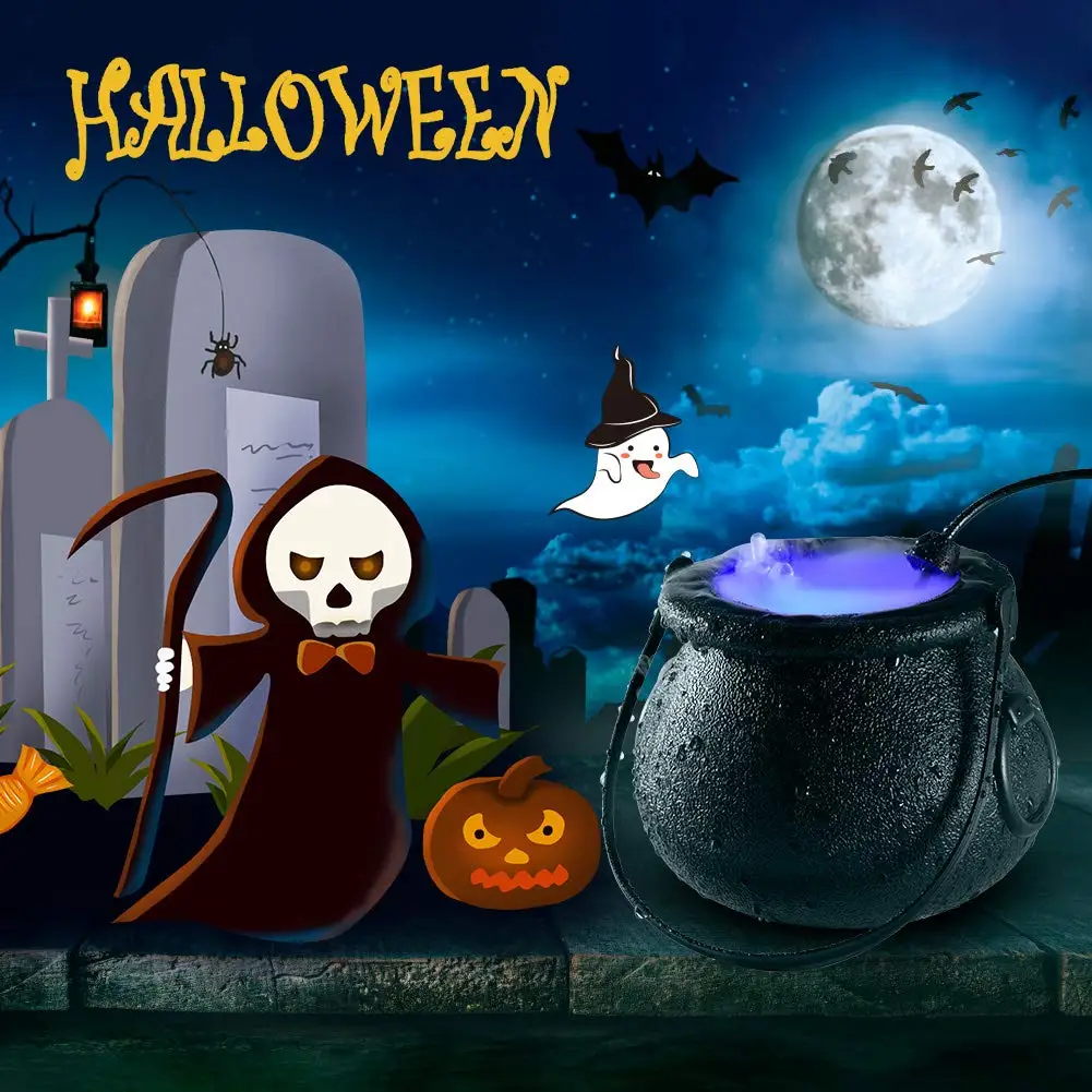 Halloween Witch Pot Mist Maker Fogger,Witch Cauldron Fog Maker with Color Changing LED Light,2023 Halloween Party Gift Decor