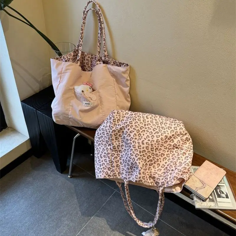Pink Leopard Print Canvas Tote Bag Large Capacity Reusable Shoulder Handbag Shopping Bag Women Daily School Work Travel Bag image 4