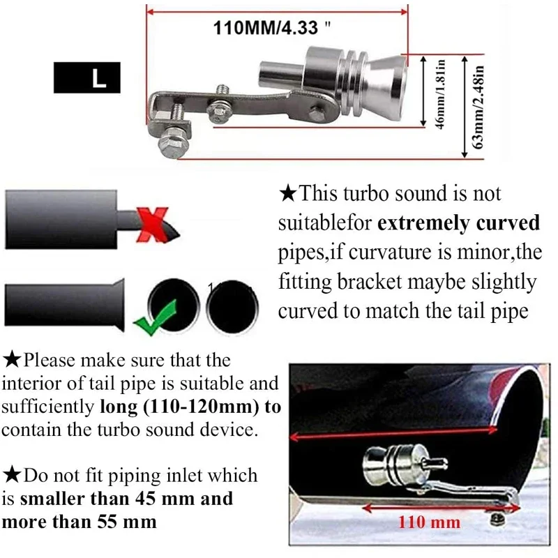 Motorbike Car Exhaust Fake Turbo Whistle Pipe Sound Muffler Blow Off Valve Universal Simulator Whistler Aluminum Silver S/M/L/XL