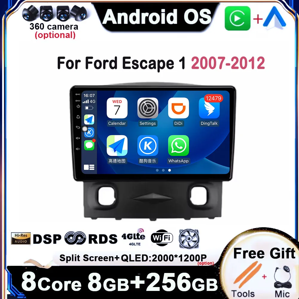 

Для Ford Escape 1 2007-2010 2011 2012 Android 14 QLED сенсорный экран 4G DSP стерео автомобильный мультимедийный автоплеер GPS-навигация WIFI