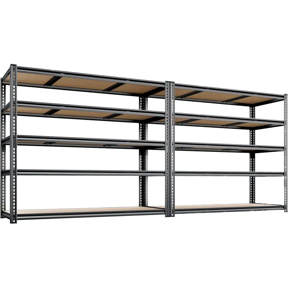 

5-ярусные металлические стеллажи для гаража повышенной прочности, 48W x 24D x 72H, грузоподъемность 3050 фунтов, черные, комплект из 2 штук