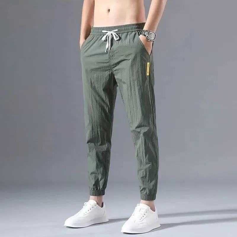 

Ice silk casual pants men's Korean version trendy versatile 2024 summer thin loose quick drying men's sports pants