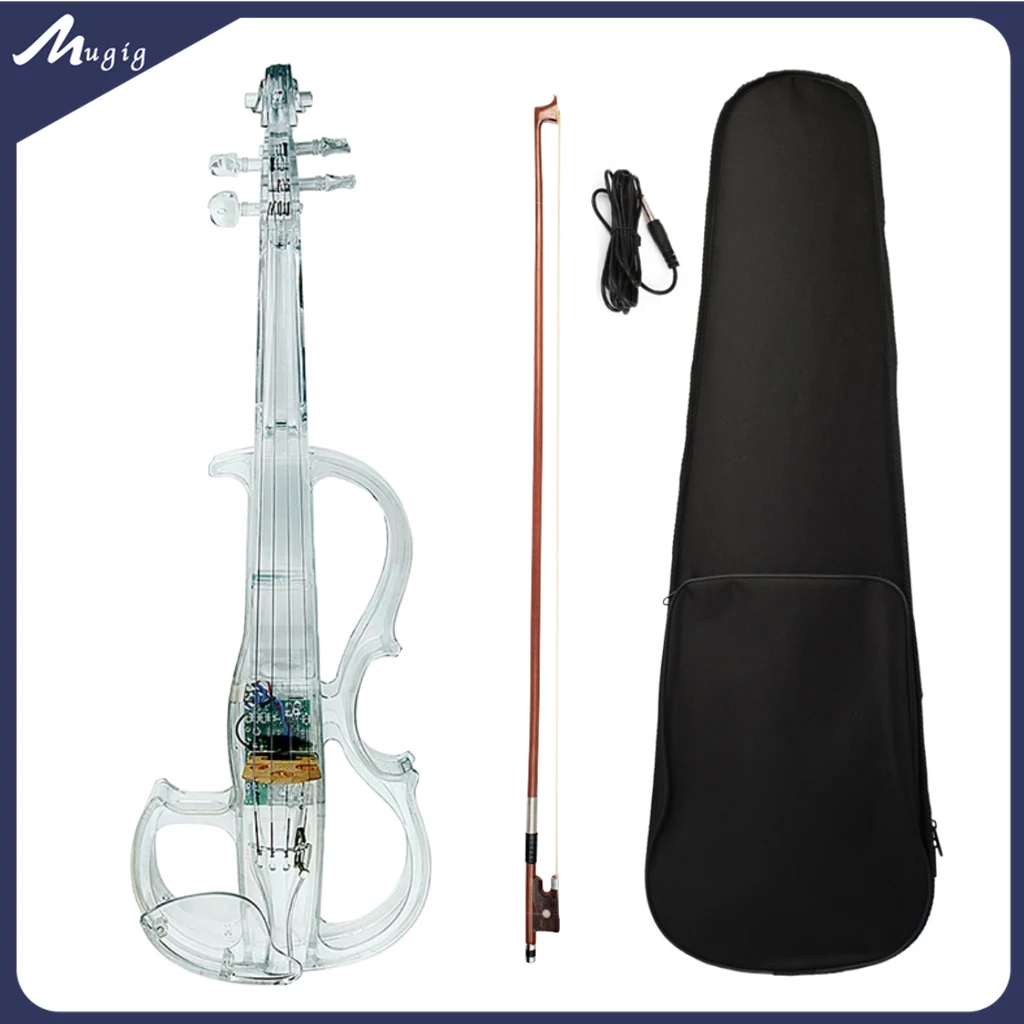 Mugig 4/4 Transparen Electric Violin High Quality Plastic Crystal Classic Stringed Instruments with Violin Case Type#1