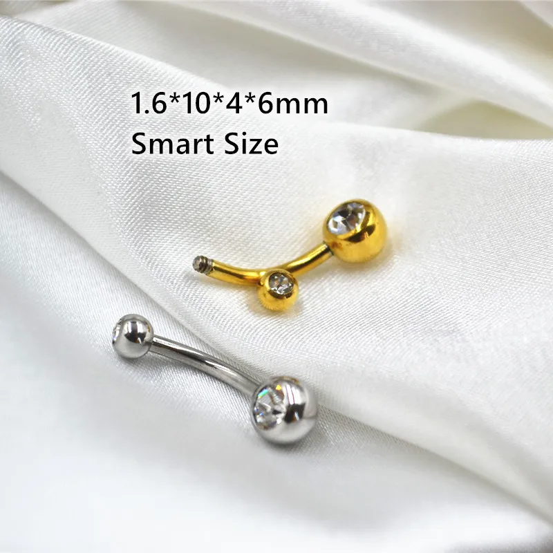 

50PCS Body Jewelry-Double Clear Crystal Gem Small Size Navel Belly Button Surgical Steel Navel Piercing 14Gx10x4/6MM Sliver/Gold