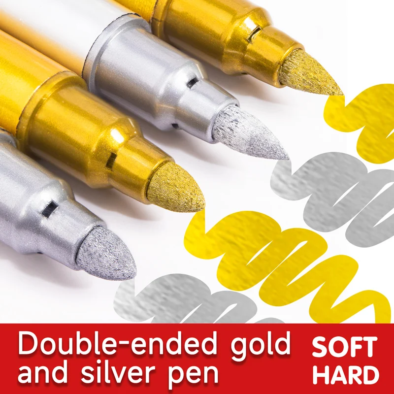 Double Head Gold Silver Metallic Marker Pen Waterproof Permanent Paint Marker Pen For Ceramic Glass DIY Painting School Supplies