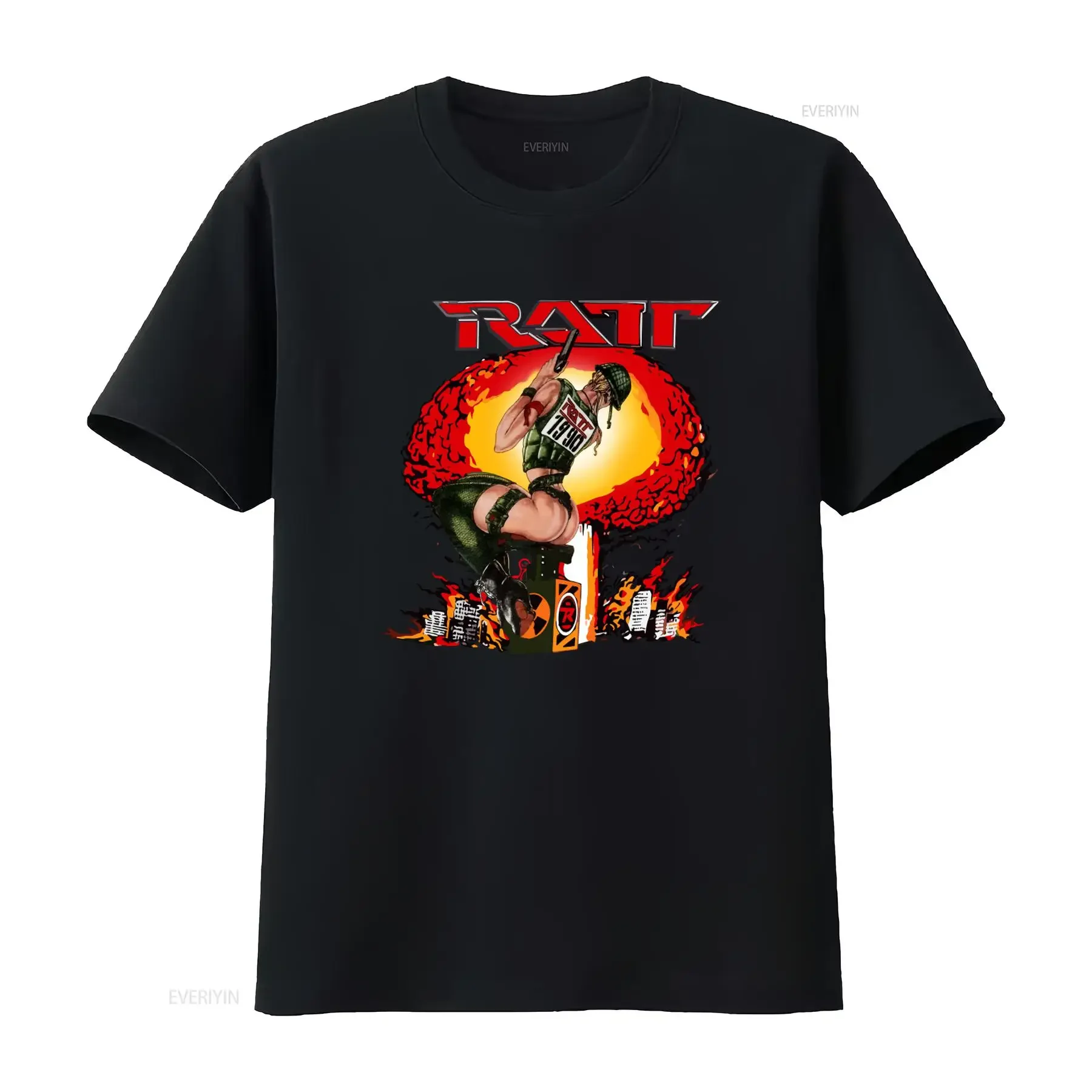 Image of Ratt Detonator Tour Metal Band T-Shirt im Retro-Stil mit Aufdruck LNH5896 Vintage Washed Designer-Kleidung für Herren Bequem leicht gewaschen